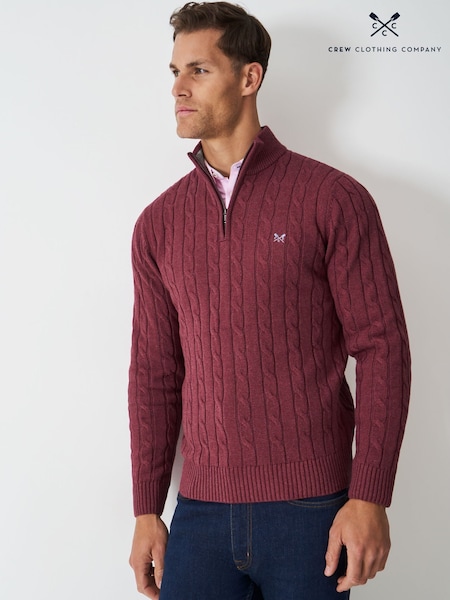 Crew Clothing Red Oarsman Cable Half Zip Jumper (V15435) | AED437