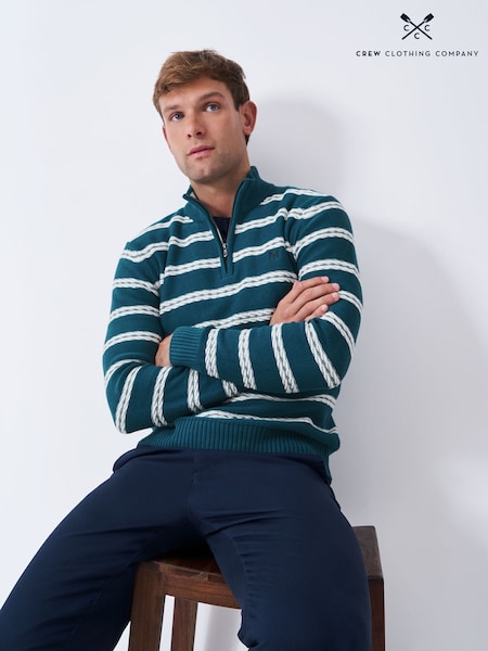 Crew Clothing Blue Rope Cable Half Zip Jumper (V15437) | €106