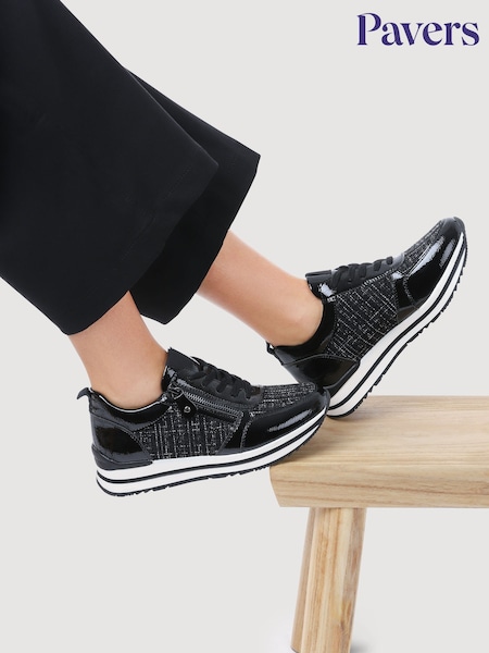 Pavers Black Zip-Up Laced Trainers (V15740) | €46