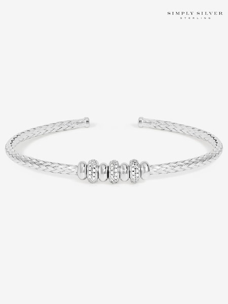 Simply Silver 925 Sterling Silver Micro Pave Ball Cuff Bracelet (V15755) | €121