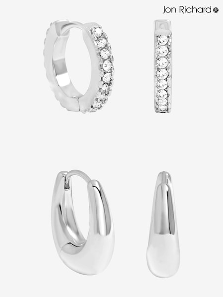 Jon Richard Silver Plated Polished and Pave Hoops Pack of 2 (V15758) | €33