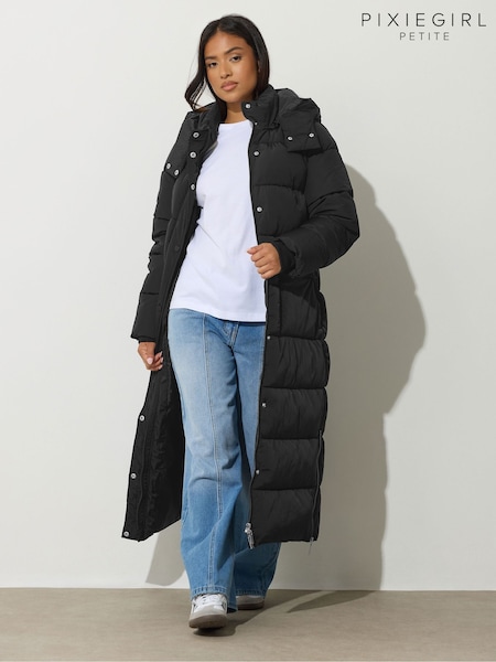 PixieGirl Petite Matte Black Hooded Midi Puffer Coat (V15797) | €114