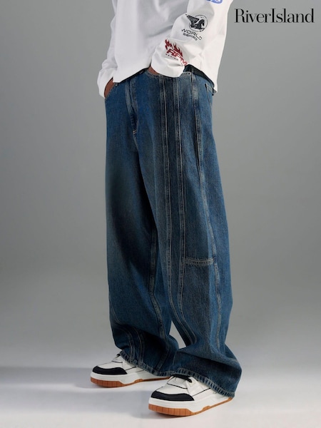River Island Blue Super Baggy Fit Jeans (V15853) | AED285