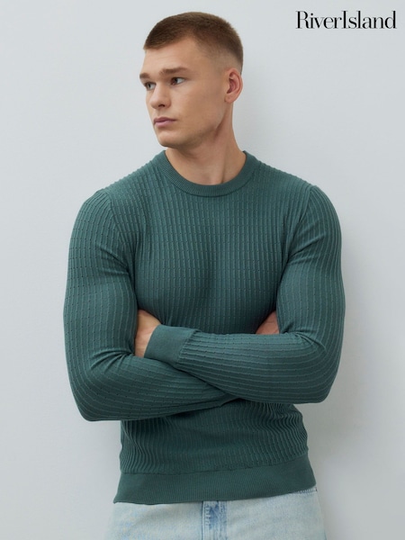 River Island Green Textured Muscle Fit Jumper (V15856) | €36