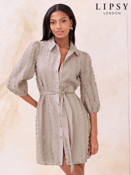Lipsy Neutral Textured Midi Shirt Dress (V15888) | $139