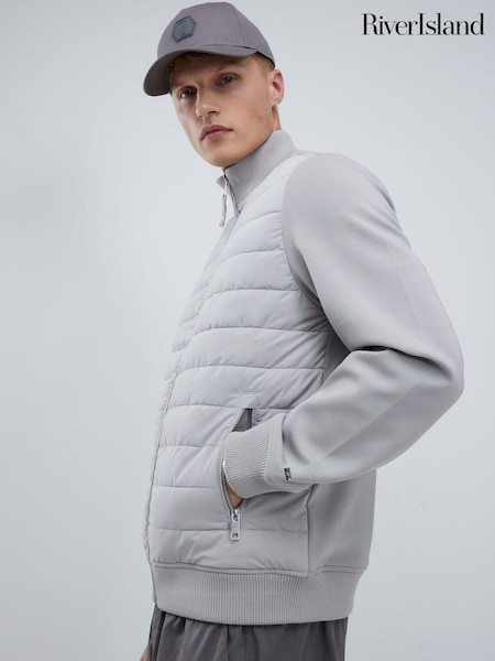 River Island Grey Jersey Funnel Hybrid Padded Jacket (V15967) | €87