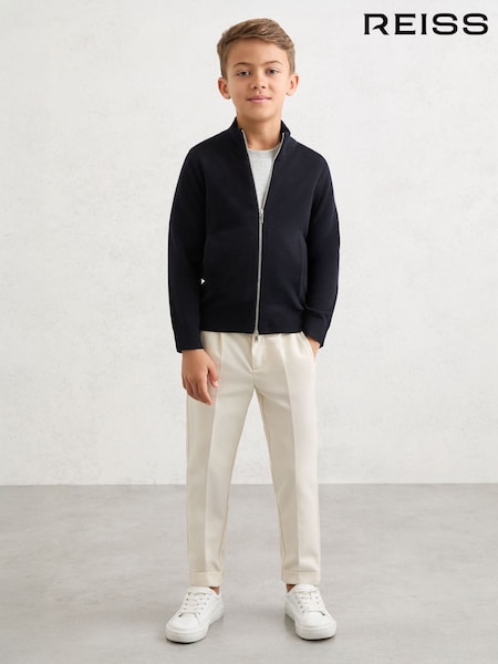 Reiss Navy Hampshire 3-9 yrs Merino Wool-Blend Zip-Through Cardigan (V15976) | €50