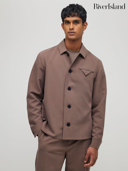 River Island Brown Button Up Soft Tailored Smart Overshirt (V15981) | €71
