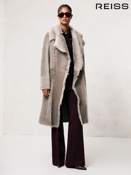 Reiss Neutral Elia Shearling And Leather Coat (V15982) | €1,845