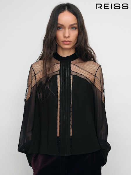 Reiss Marnie Lace-Insert Tie-Back Blouse (V16001) | € 237