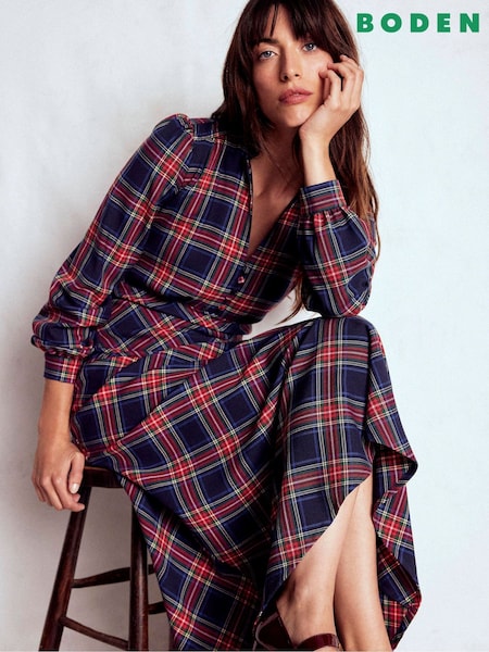Boden Blue Cassie Check Tea Dress (V16439) | €190