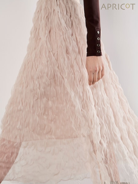 Apricot Cream Wavy Tulle Midi Skirt (V16599) | €51