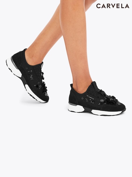 Carvela Black Flower Trainers (V16628) | AED868