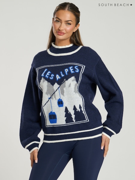 South Beach Blue Les Alpes Jaquard Knit Jumper (V16666) | €52