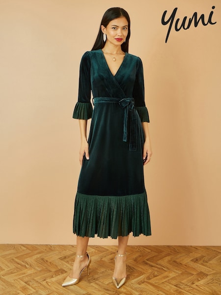 Yumi Velvet Wrap Midi Dress With Contrast Hemline (V16715) | R$ 790