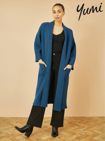 Yumi Blue Knitted Maxi Cardigan With Pockets (V16721) | €77