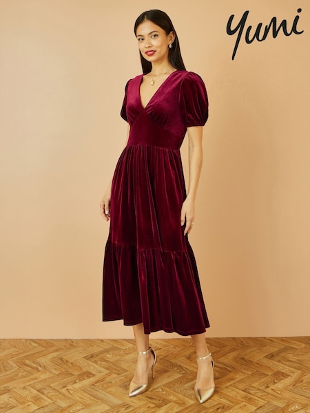 Yumi Red Velvet Midi Dress (V16722) | €83