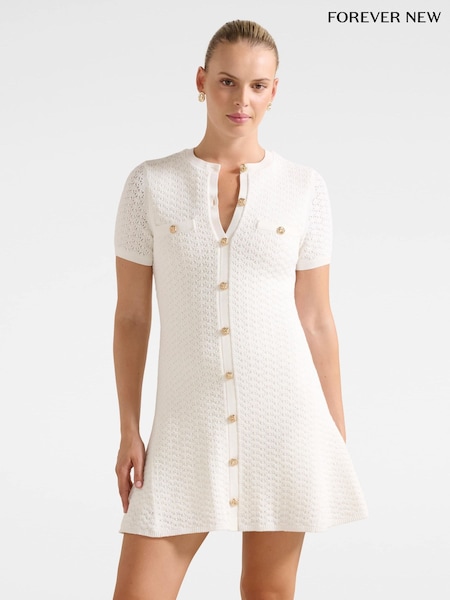 Forever New White Rosa Stitch Interest Knitted Mini Dress (V16757) | €126
