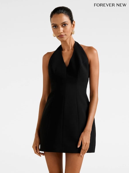 Forever New Black Riley Petite Structured Halter Neck Mini Dress (V16766) | €146