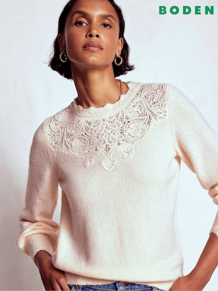 Boden Cream Fluffy Embroidered Jumper (V16808) | €201