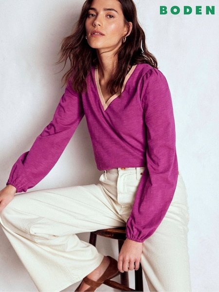 Boden Purple Long Sleeve Metallic Trim Top (V16872) | 193 QAR