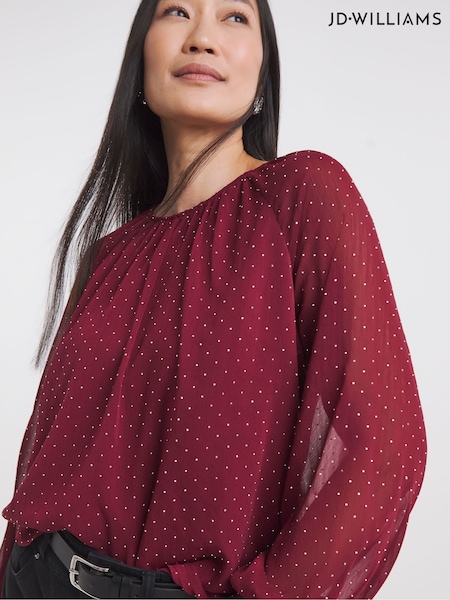 JD Williams Red Diamante Spot Raglan Blouse (V17021) | €47