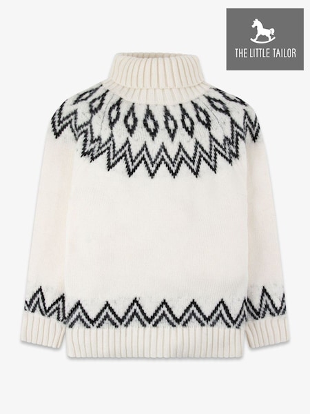 The Little Tailor Kids Cream Diamond Fairisle Knitted Christmas Jumper (V17490) | AED245