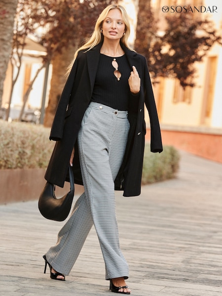 Sosandar Grey Dogtooth Wide Leg Trousers (V17738) | €83