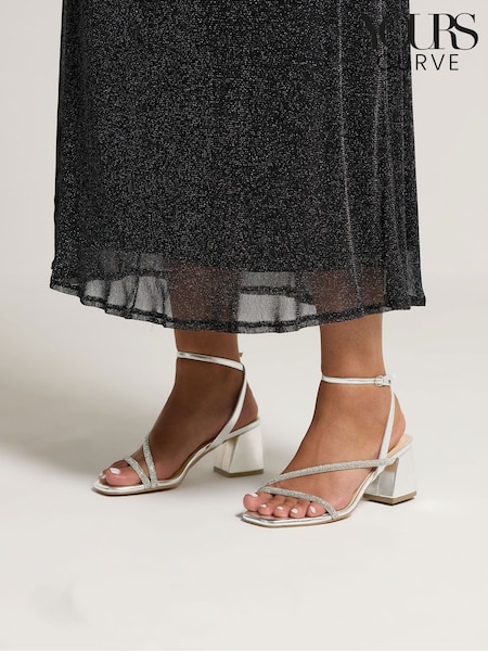 Yours Curve Silver Extra-Wide Fit Diamante Block Sandals (V17781) | €59