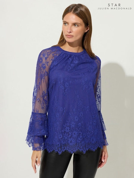 Star by Julien MacDonald Blue Lace Frill Sleeve Top (V17797) | €67