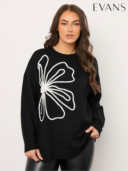 Evans Flower Applique Black Jumper (V17815) | €66