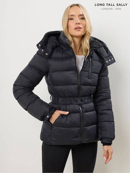 Long Tall Sally Black Padded Belted Coat (V17841) | €105
