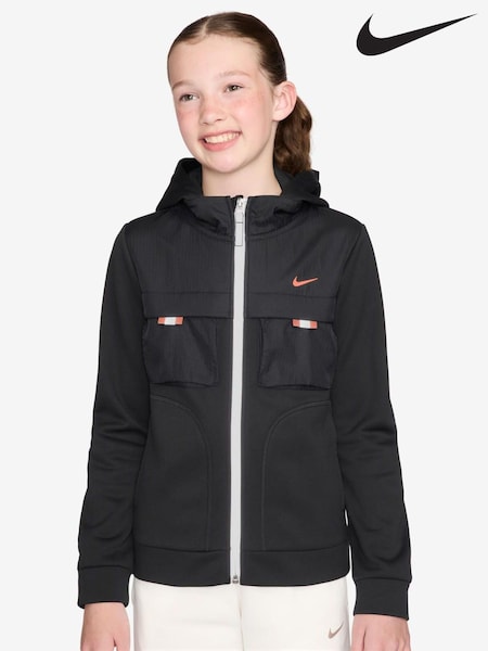 כרום שחור - Nike קפוצ'ון עם כיסים ורוכסן לכל האורך, קולקציית City
