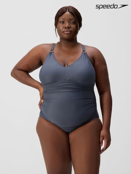 Speedo Grey Womens Plus Size Shaping V-Neck Swimsuit (V17890) | €73