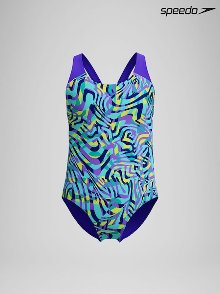 Speedo Blue Girls Digital Allover Splashback Swimsuit (V17892) | €33