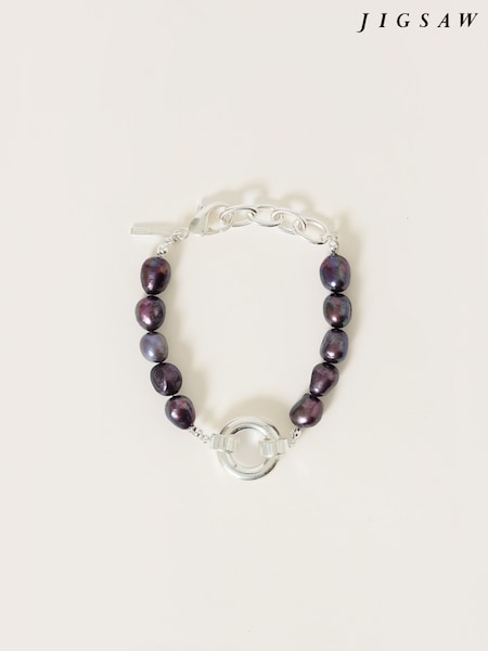 Jigsaw Silver Tone Black Pearl Chain Bracelet (V17996) | €89