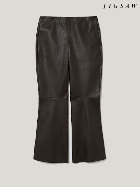 Jigsaw Brown Stretch Leather Kick Flare Trousers (V18010) | €471