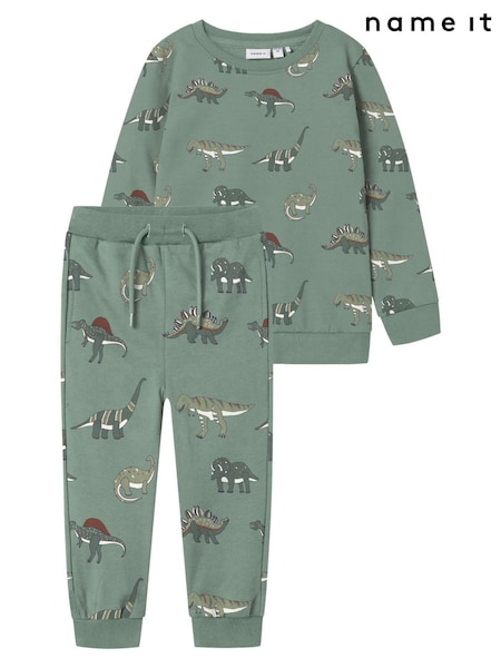 Name It Green Dinosaur Printed Sweatshirt & Joggers Set (V18041) | 124 QAR