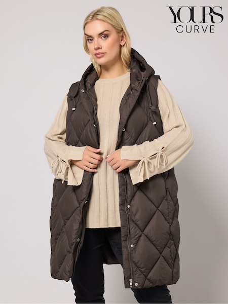 Yours Curve Brown Diamond Midi Gilet (V18059) | €96