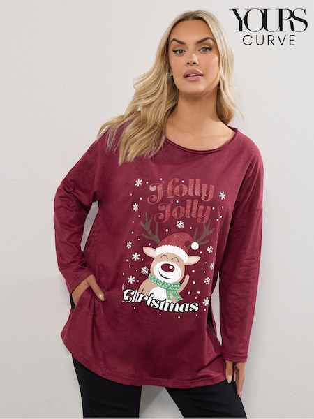 Yours Curve Red Christmas Holly Jolly Top (V18077) | AED140
