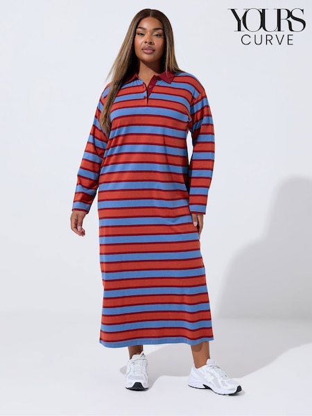 Yours Curve Red Limited Stripe Collar Long Sleeve Dress (V18078) | €43