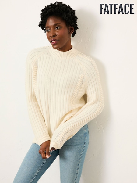 أبيض عاجي - FatFace Longline Knitted Jumper (V18390) | ‏301 ر.ق.