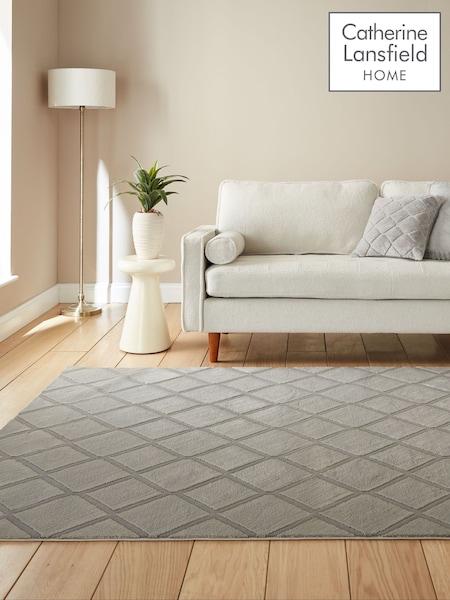 Catherine Lansfield Silver Cosy Diamond Washable Rug (V18673) | €81 - €238