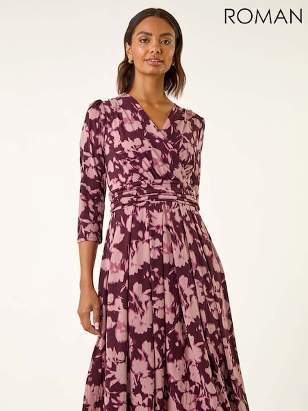 Roman Red Abstract Floral Wrap Midi Dress (V18740) | €88