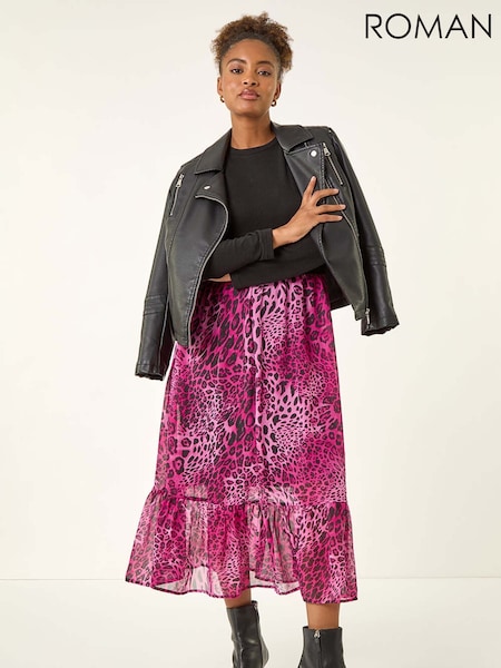 Roman Pink Animal Print Stretch Midi Dress (V18747) | €66
