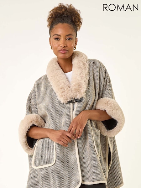 Roman Grey Faux Fur Pocket Poncho (V18751) | €103