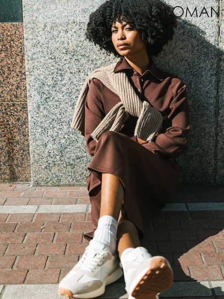 Roman Brown Buttoned Collar Midi Dress (V18772) | €60