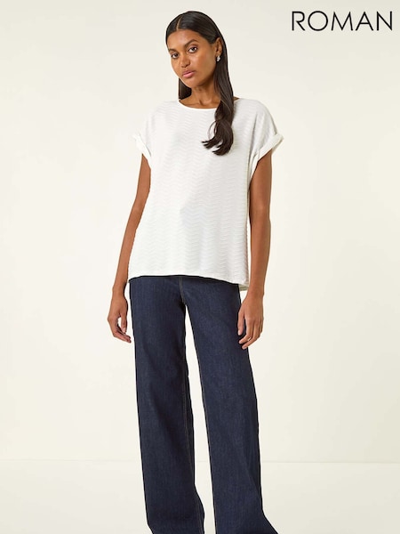 Branco - Roman Textured Short Sleeve Stretch T-Shirt (V18779) | R$ 385