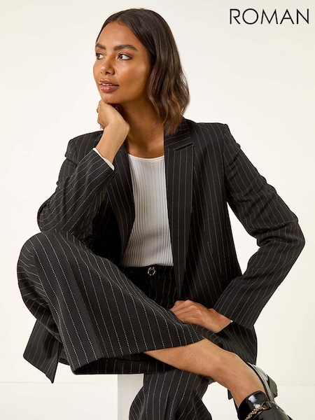 Roman Black Pinstripe Wide Leg Trousers (V18780) | €56