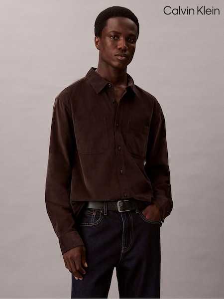 Calvin Klein Brown Corduroy Relaxed Button-Down Shirt (V18786) | €127